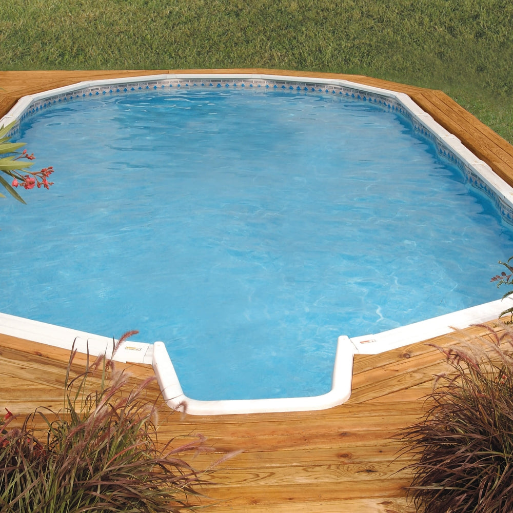 12' x 24' Oval Silver Interlude 8" Premium Resin Frame Saltwater Friendly Semi In-Ground Pool with In-Step & Bundle | 52"