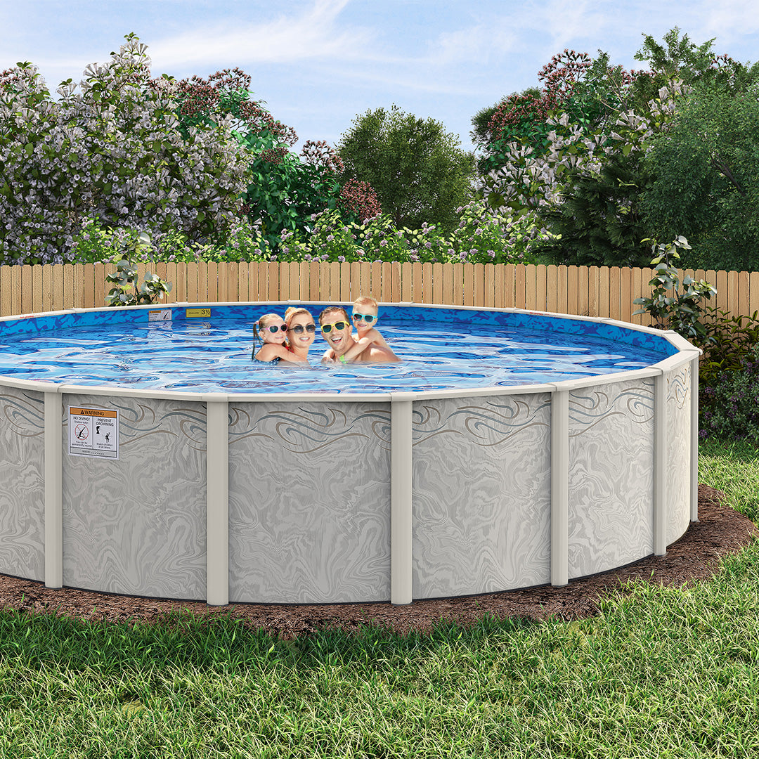 12' x 24' Oval Silver Interlude 8" Premium Resin Frame Saltwater Friendly Semi In-Ground Pool with In-Step & Bundle | 52"